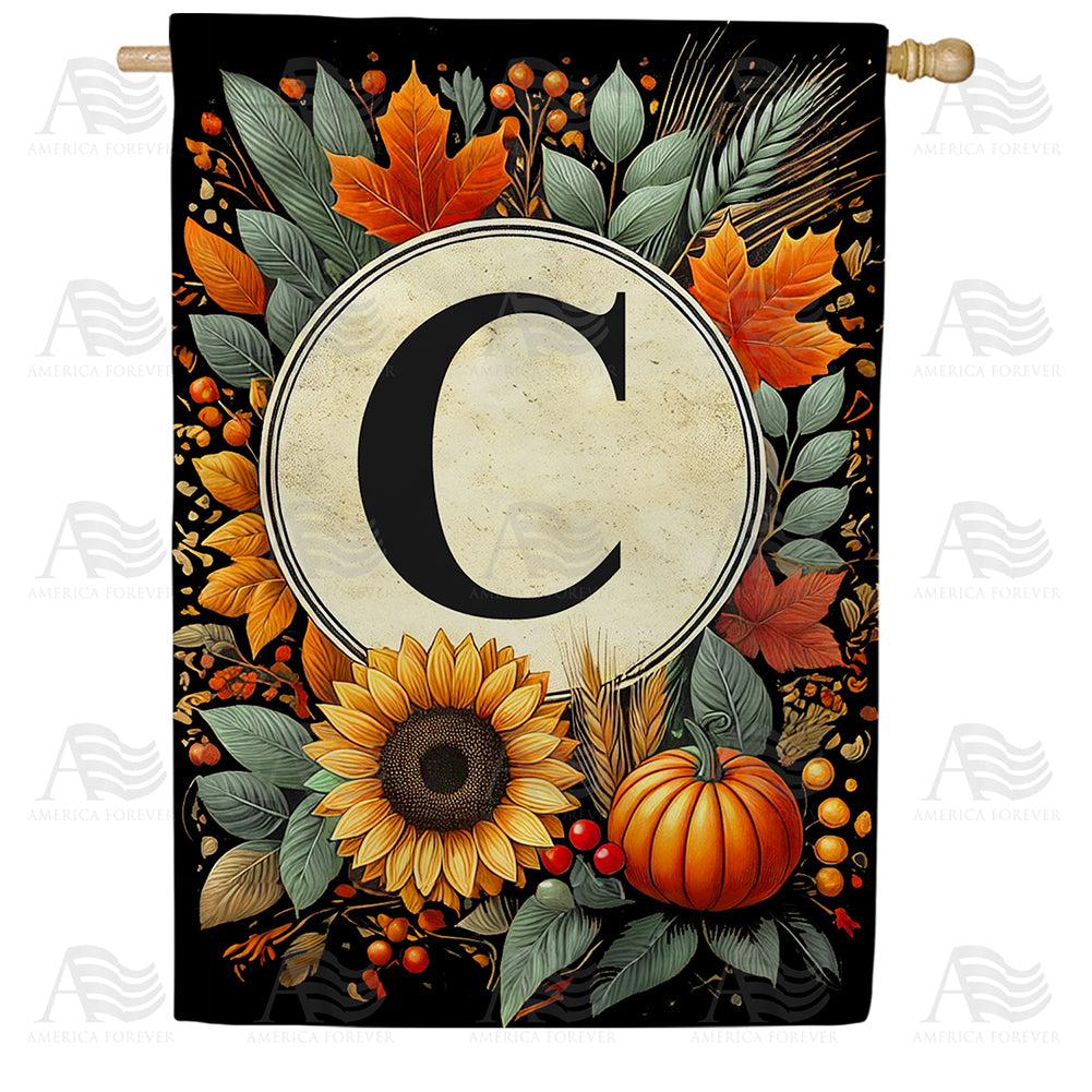 America Forever Sunflower Pumpkin Monogram House Flag