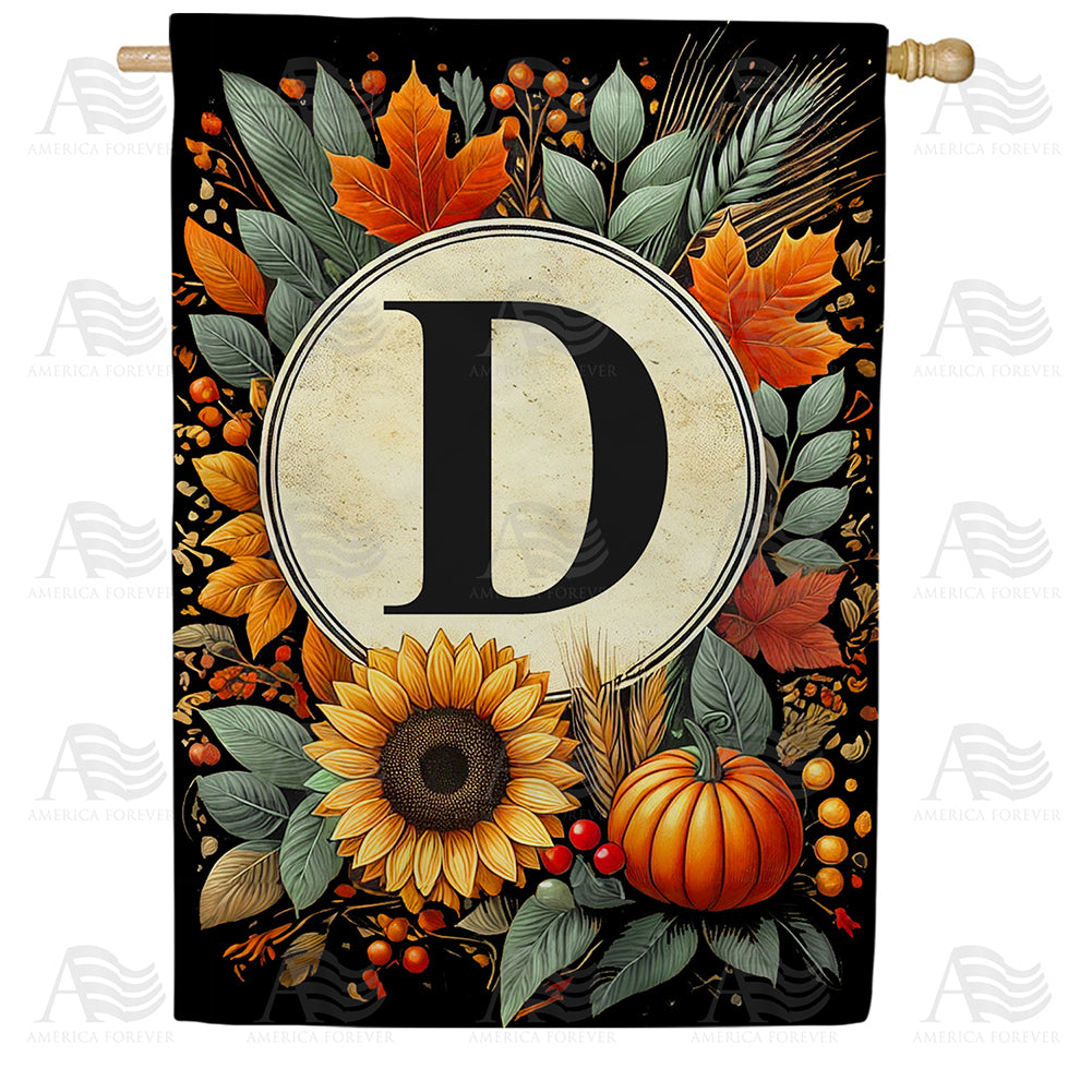America Forever Sunflower Pumpkin Monogram House Flag