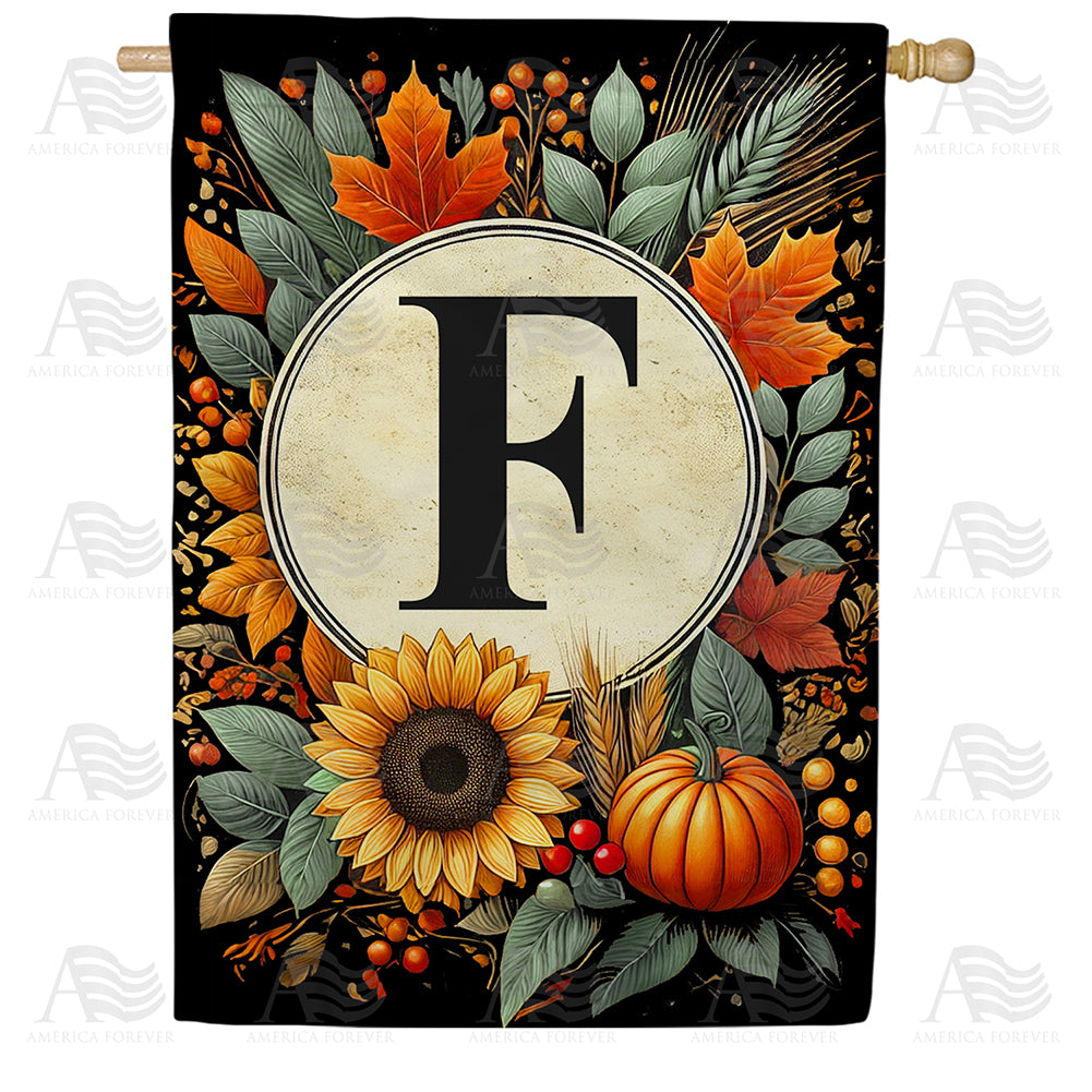 America Forever Sunflower Pumpkin Monogram House Flag