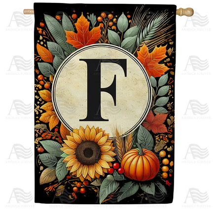 America Forever Sunflower Pumpkin Monogram House Flag