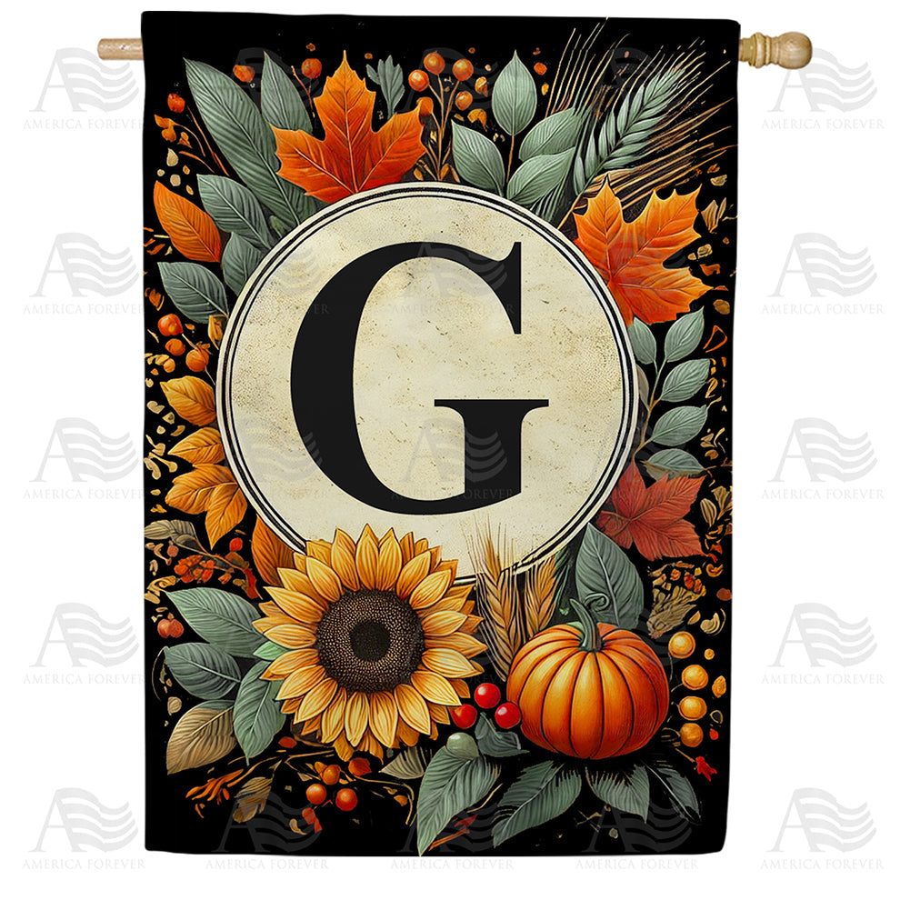 America Forever Sunflower Pumpkin Monogram House Flag