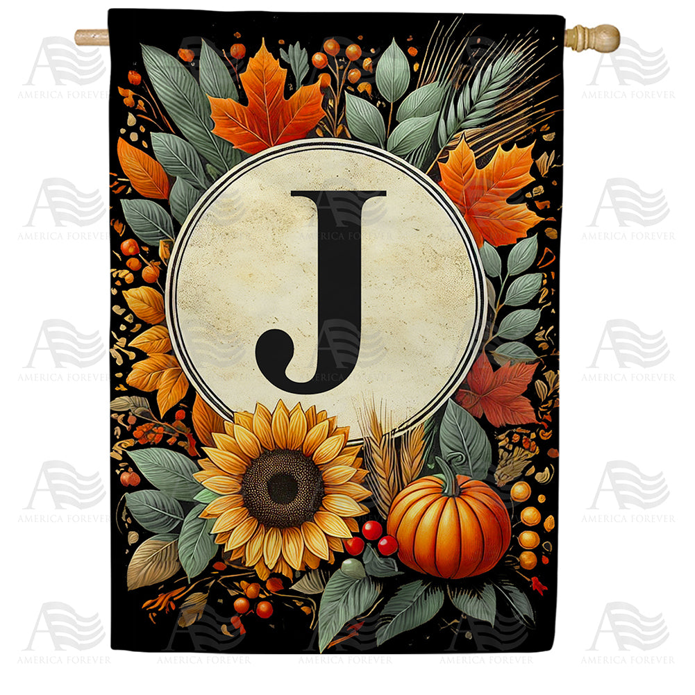 America Forever Sunflower Pumpkin Monogram House Flag
