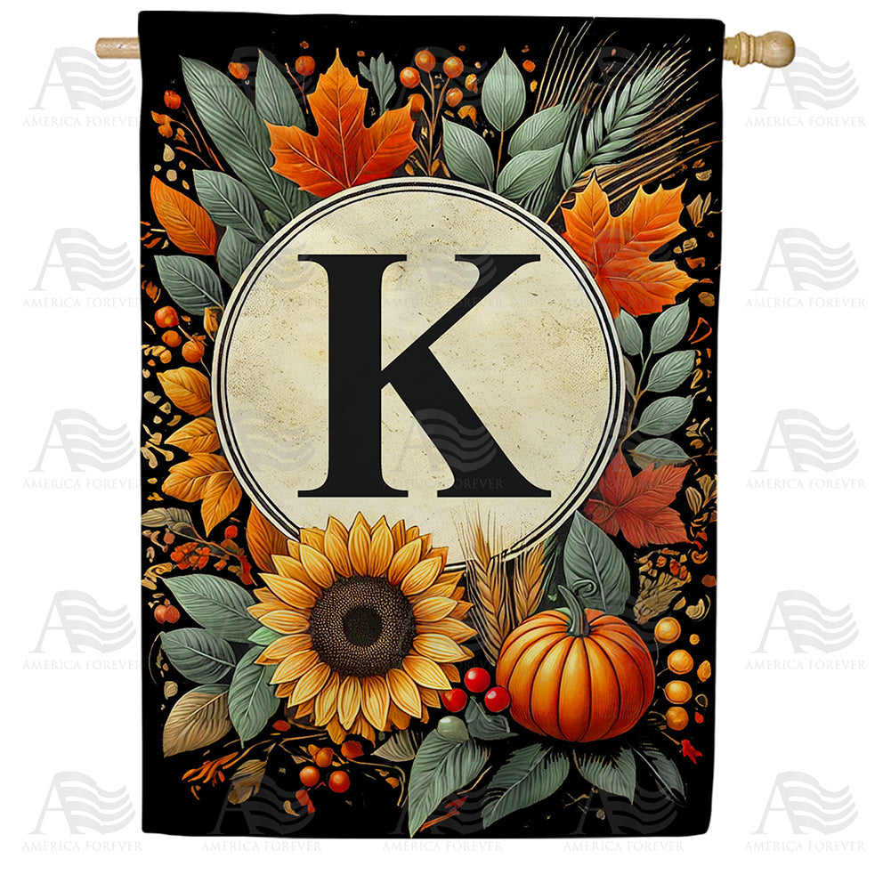 America Forever Sunflower Pumpkin Monogram House Flag
