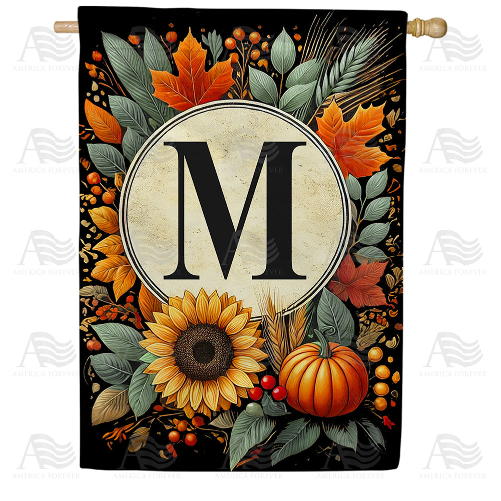 America Forever Sunflower Pumpkin Monogram House Flag