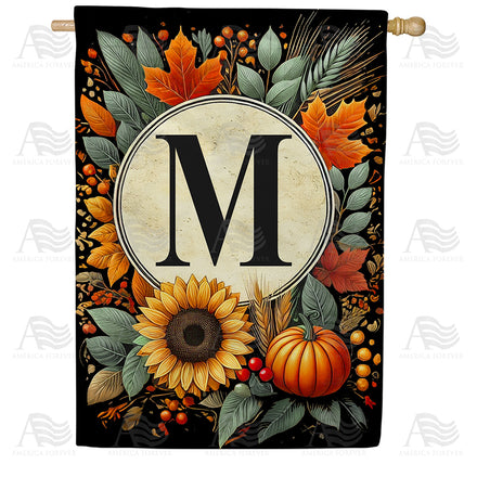 America Forever Sunflower Pumpkin Monogram House Flag