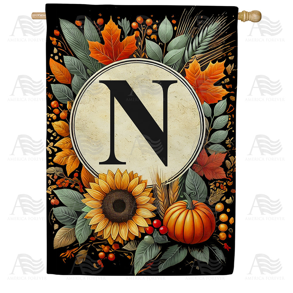 America Forever Sunflower Pumpkin Monogram House Flag