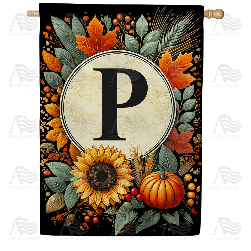 America Forever Sunflower Pumpkin Monogram House Flag