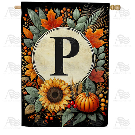 America Forever Sunflower Pumpkin Monogram House Flag