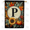 America Forever Sunflower Pumpkin Monogram House Flag