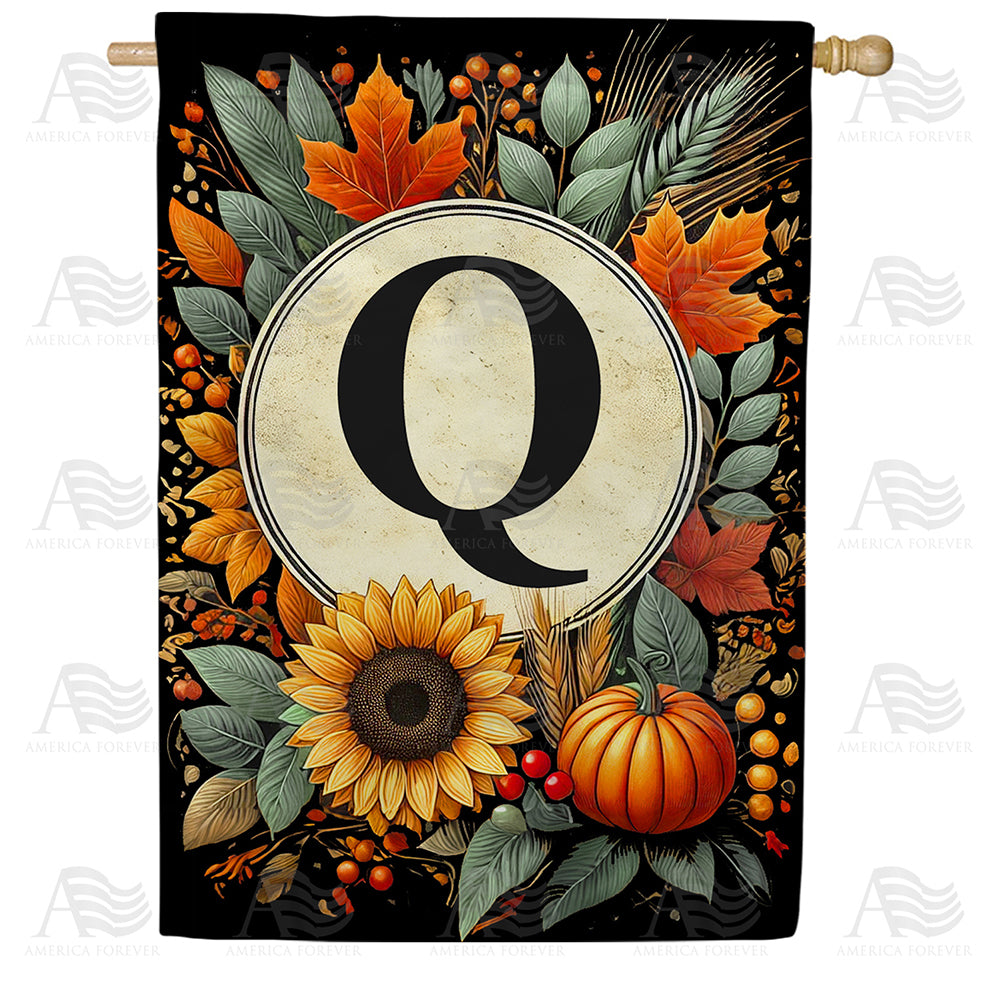 America Forever Sunflower Pumpkin Monogram House Flag