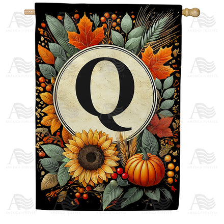 America Forever Sunflower Pumpkin Monogram House Flag