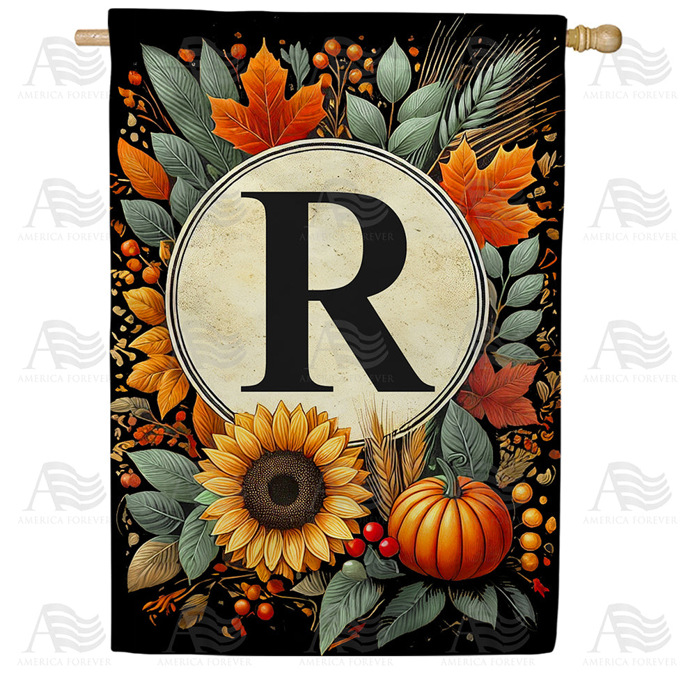 America Forever Sunflower Pumpkin Monogram House Flag