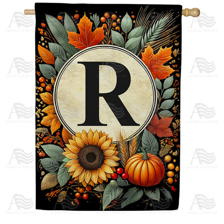 America Forever Sunflower Pumpkin Monogram House Flag