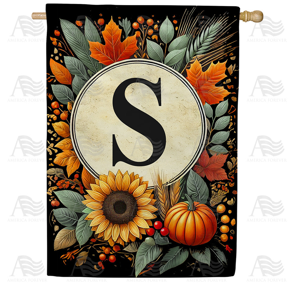 America Forever Sunflower Pumpkin Monogram House Flag