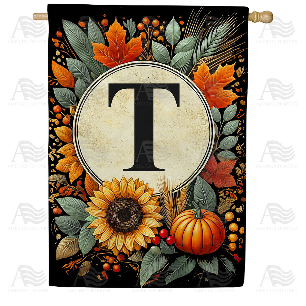 America Forever Sunflower Pumpkin Monogram House Flag