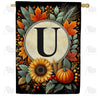 America Forever Sunflower Pumpkin Monogram House Flag