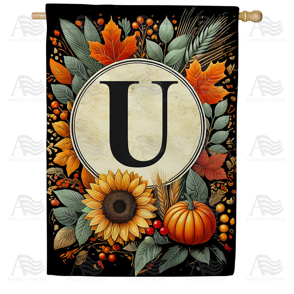 America Forever Sunflower Pumpkin Monogram House Flag