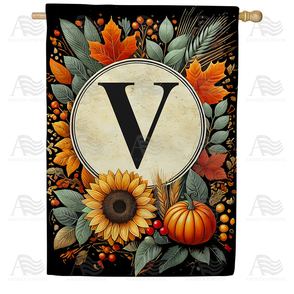 America Forever Sunflower Pumpkin Monogram House Flag
