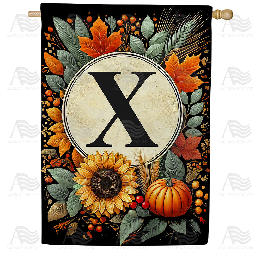 America Forever Sunflower Pumpkin Monogram House Flag