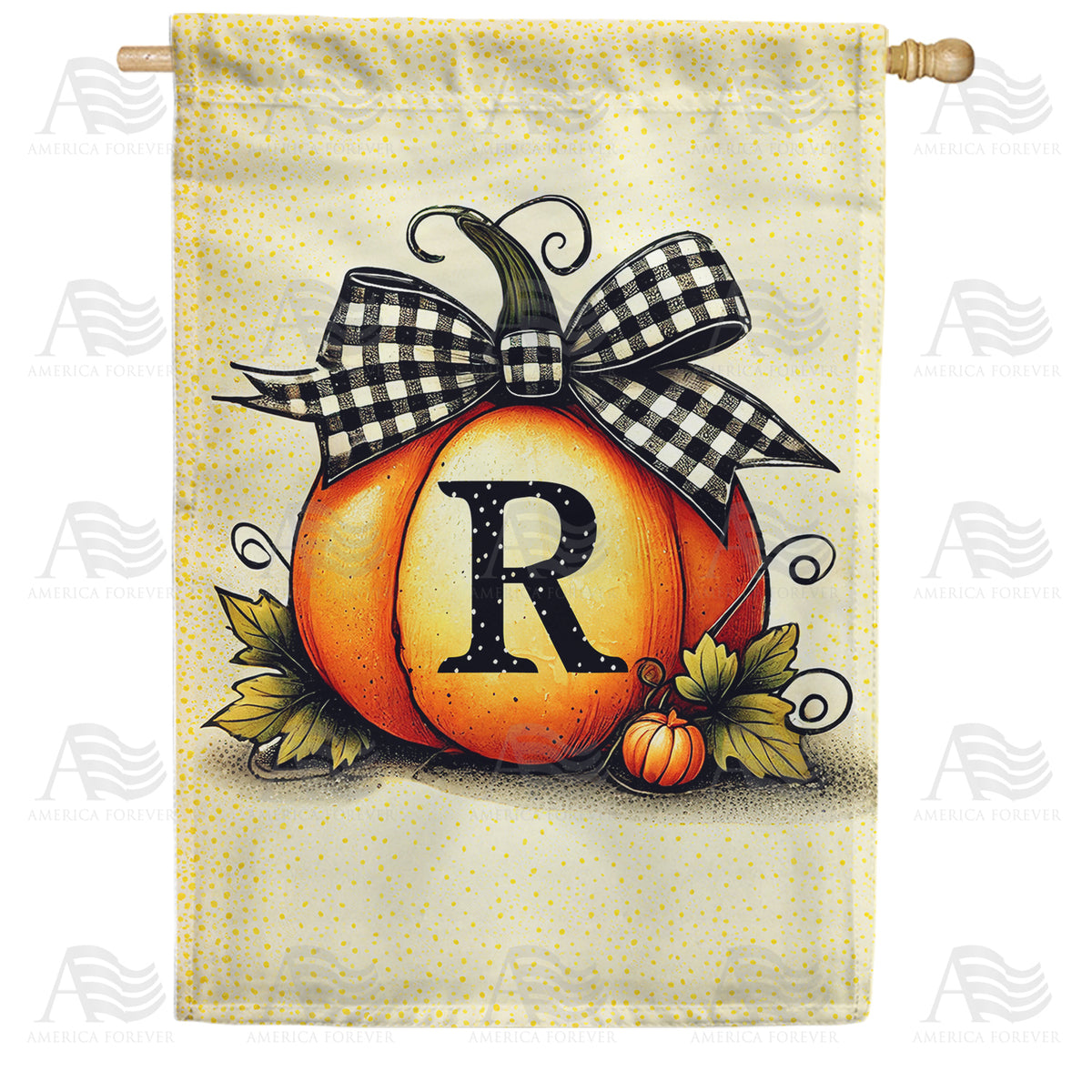 America Forever Fall Pumpkin Monogram House Flag