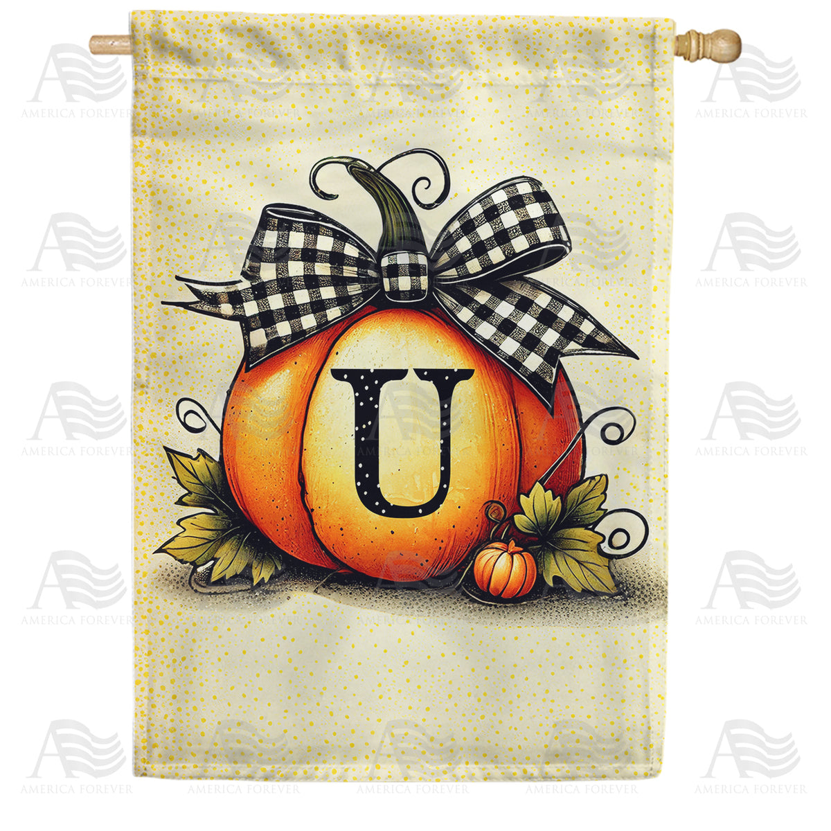 America Forever Fall Pumpkin Monogram House Flag