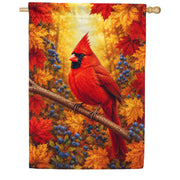 America Forever Red Cardinal Autumn Leaves and Berries House Flag