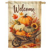 America Forever Welcome Pumpkin Wheelbarrow Fall Harvest House Flag