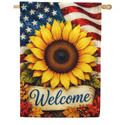 America Forever Patriotic Sunflower Welcome with Fall Leaves Garden Flag