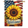 America Forever Patriotic Sunflower Welcome with Fall Leaves House Flag