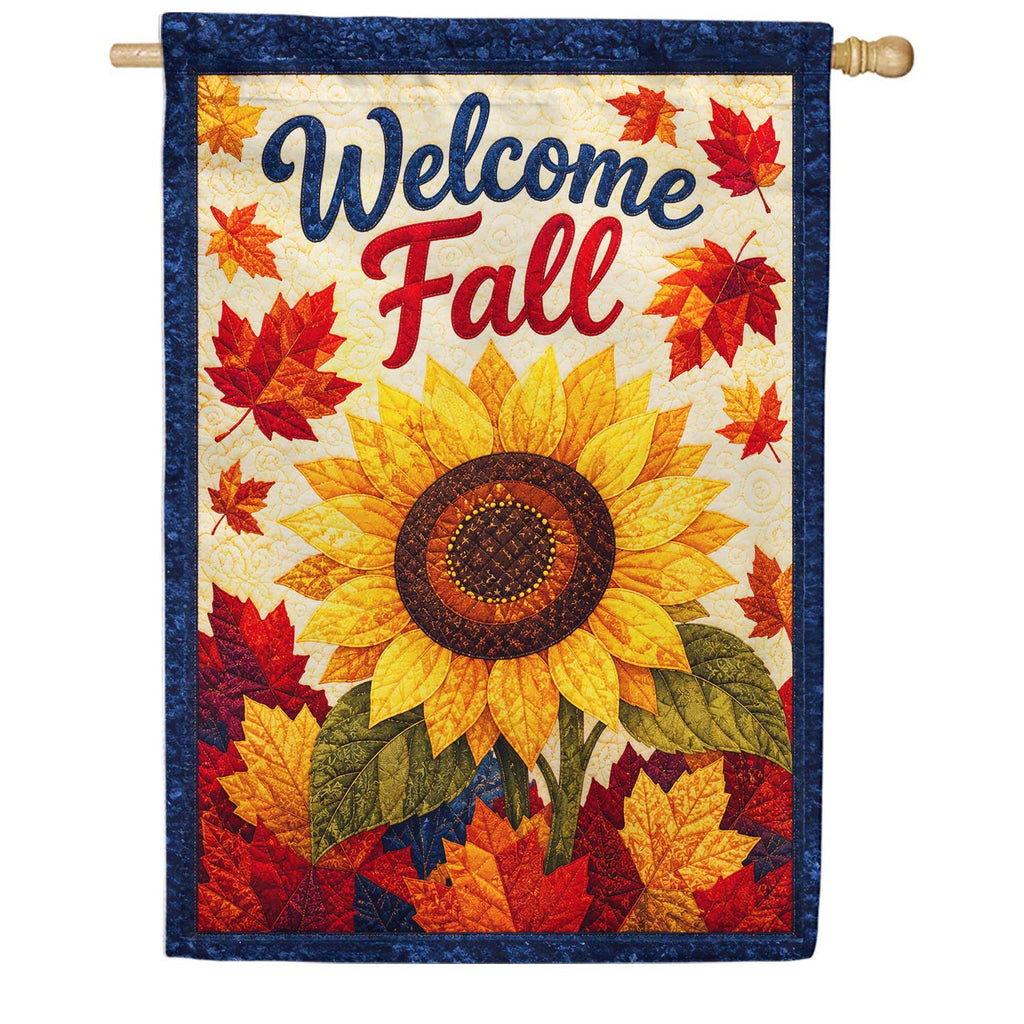 America Forever Welcome Fall Sunflower and Autumn Leaves House Flag