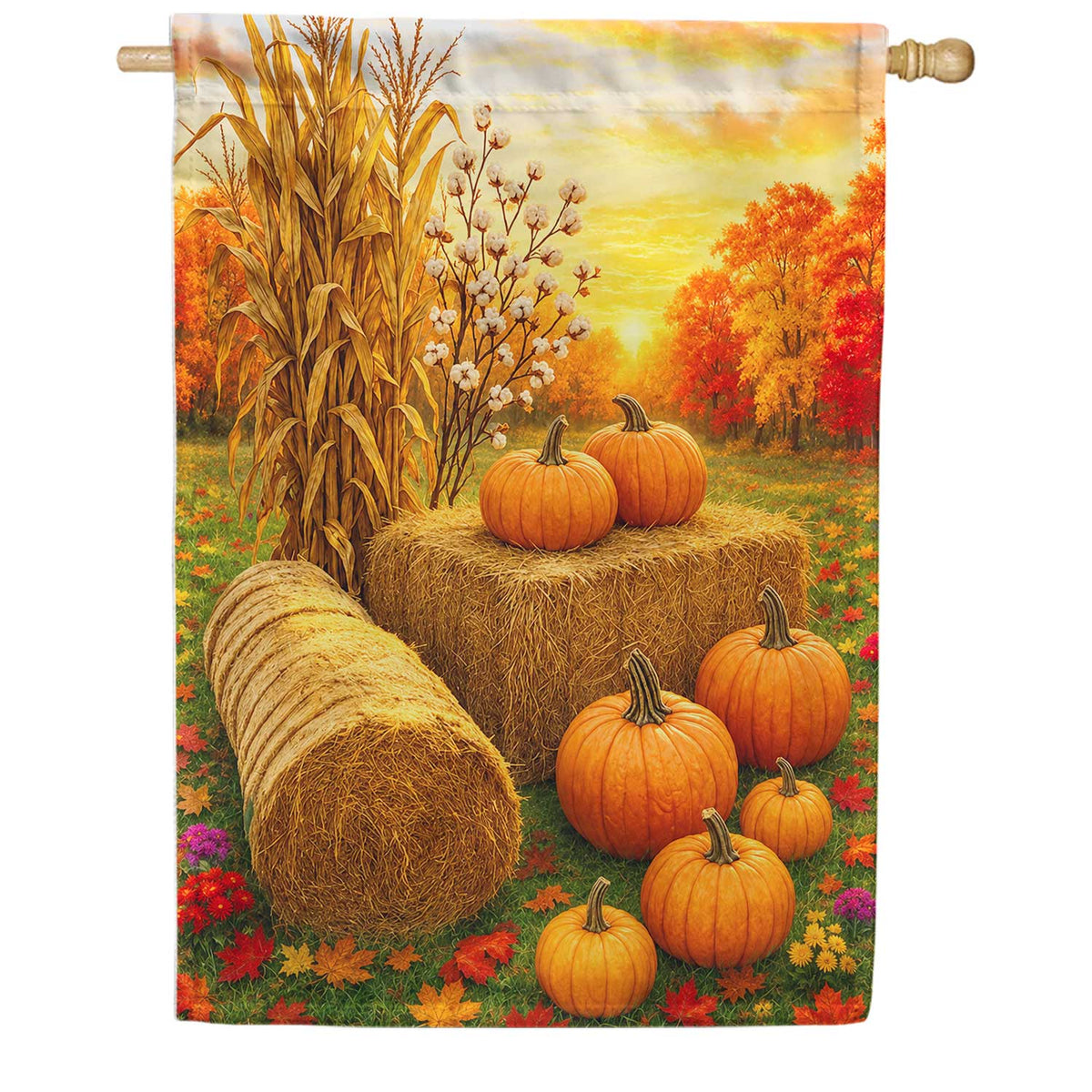 America Forever Fall Harvest Pumpkins and Hay Bales House Flag