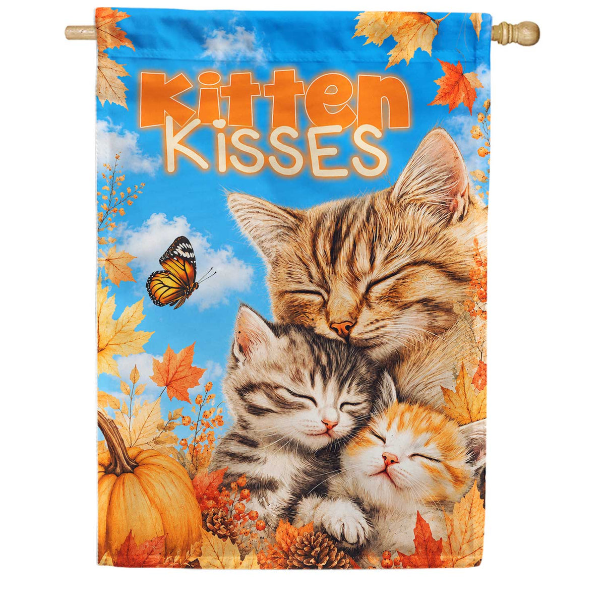 America Forever Kitten Kisses Fall Cats Autumn Leaves House Flag