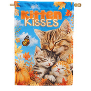America Forever Kitten Kisses Fall Cats Autumn Leaves House Flag