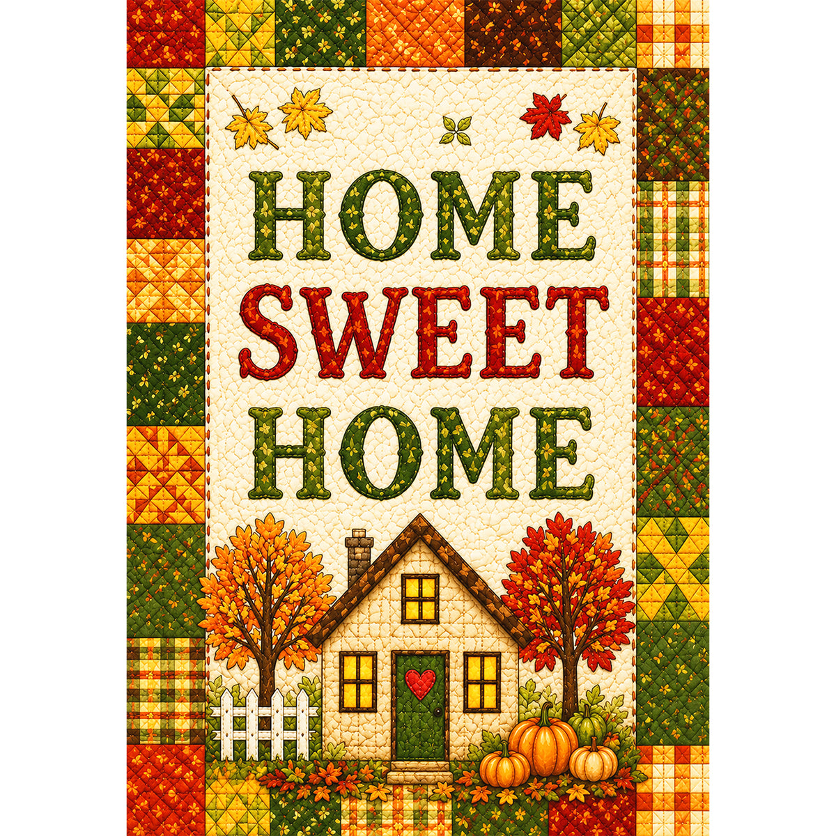 America Forever Home Sweet Home Autumn Patchwork Quilt House Flag