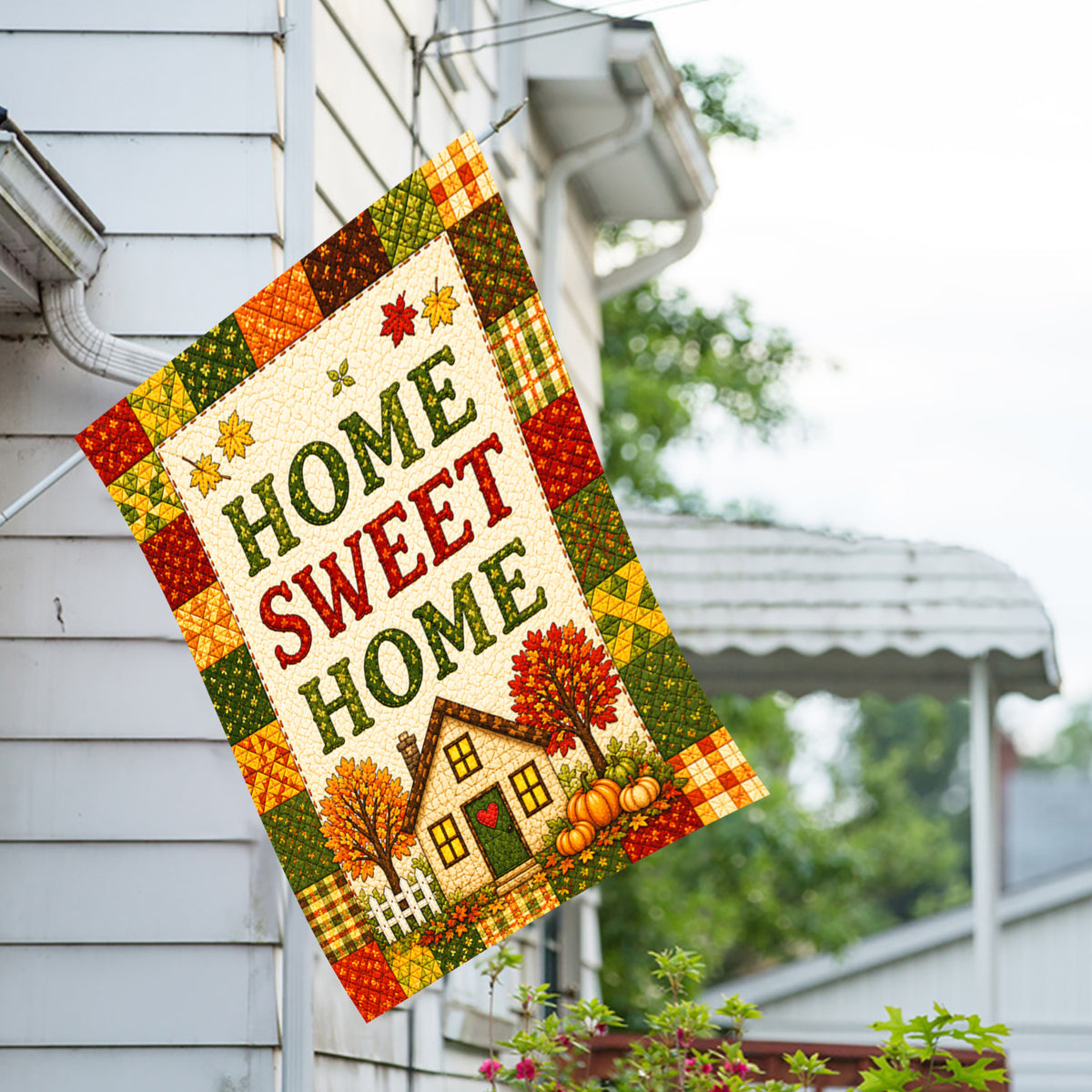 America Forever Home Sweet Home Autumn Patchwork Quilt House Flag