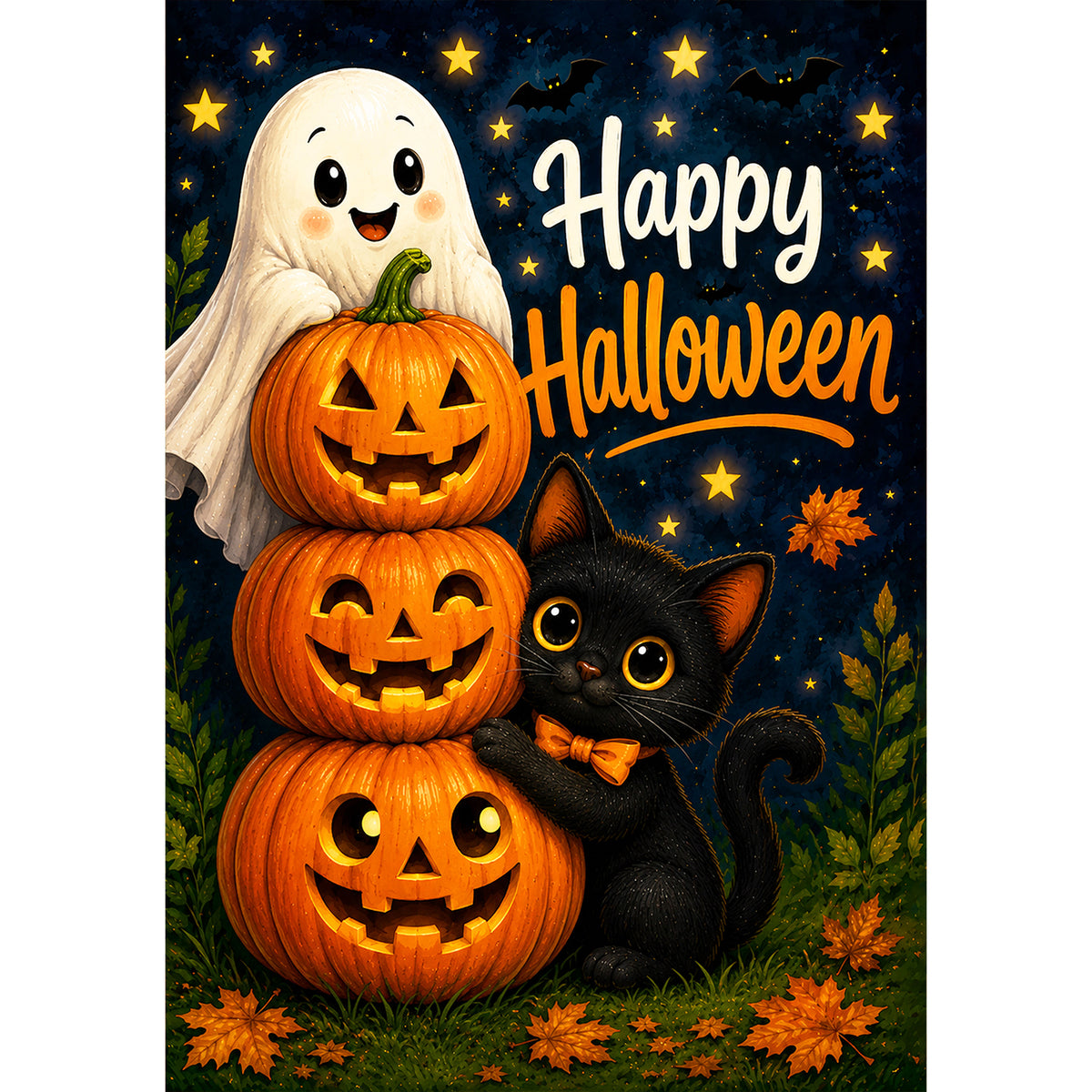 America Forever Happy Halloween Ghost Pumpkins and Black Cat House Flag