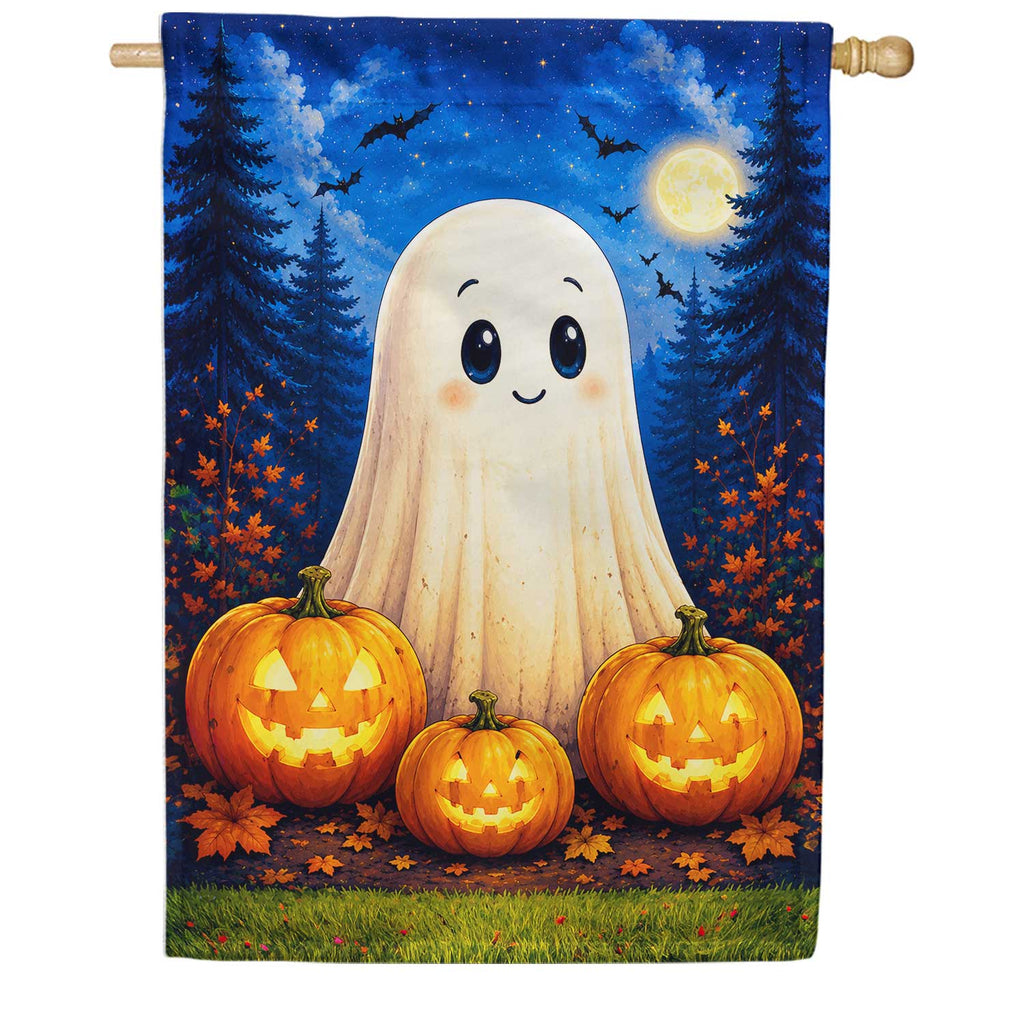 America Forever Cute Ghost with Jack-O-Lanterns House Flag