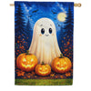America Forever Cute Ghost with Jack-O-Lanterns House Flag