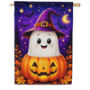 America Forever Cute Ghost in Pumpkin Halloween House Flag