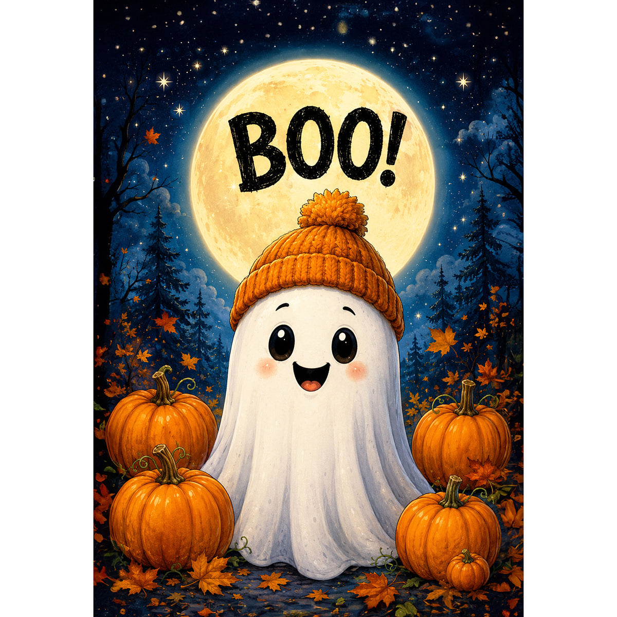 America Forever Cute Ghost with Pumpkins Boo Halloween House Flag