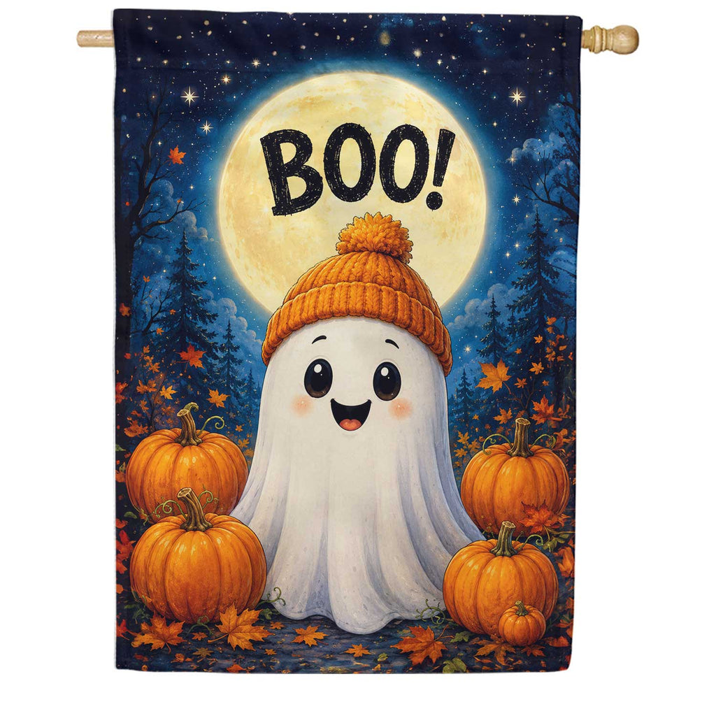 America Forever Cute Ghost with Pumpkins Boo Halloween House Flag