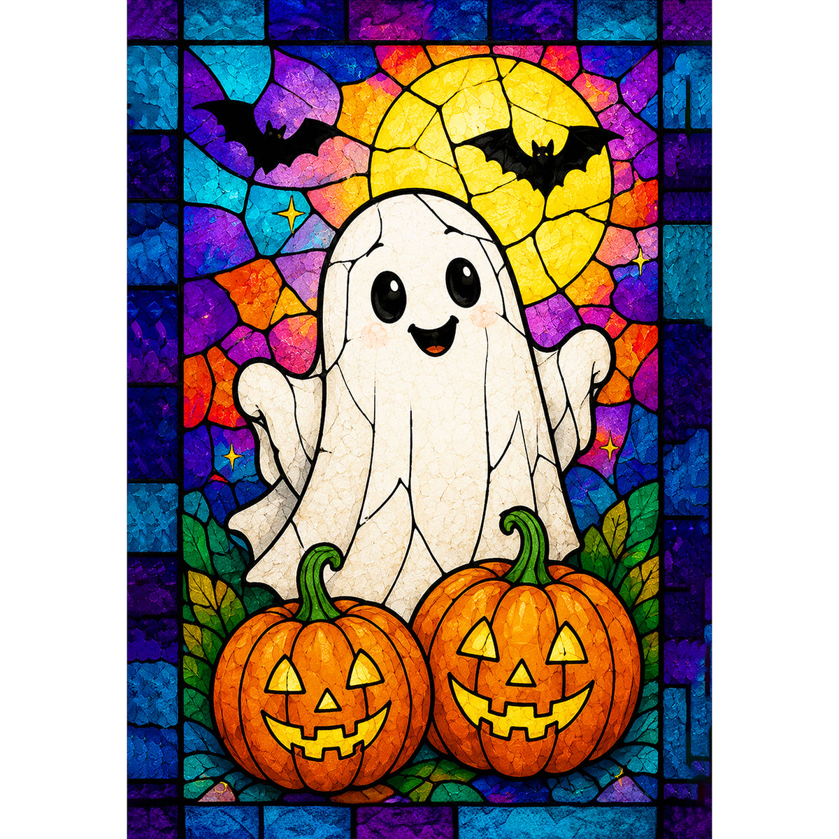 America Forever Stained Glass Halloween Ghost and Pumpkins House Flag