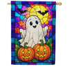 America Forever Stained Glass Halloween Ghost and Pumpkins House Flag