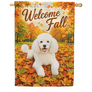 America Forever Welcome Fall White Poodle Autumn Leaves House Flag