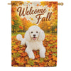 America Forever Welcome Fall White Poodle Autumn Leaves House Flag