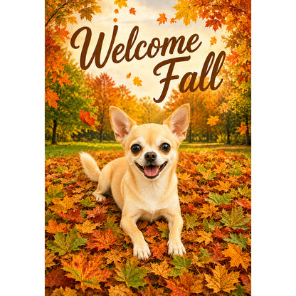 America Forever Welcome Fall Chihuahua House Flag