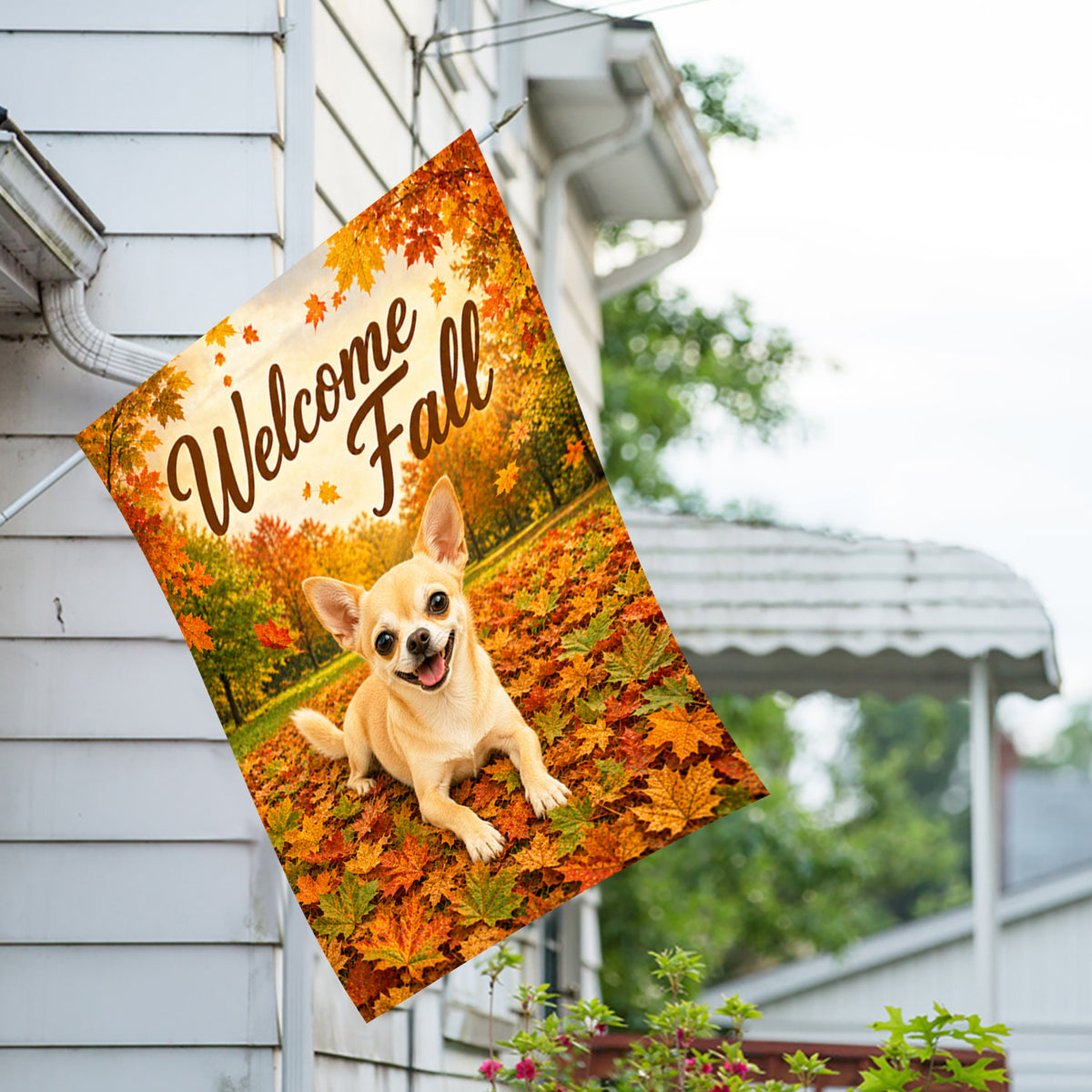 America Forever Welcome Fall Chihuahua House Flag