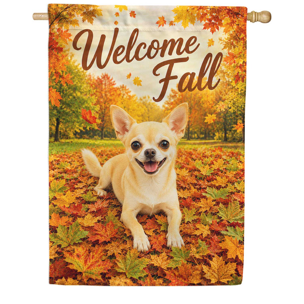 America Forever Welcome Fall Chihuahua House Flag