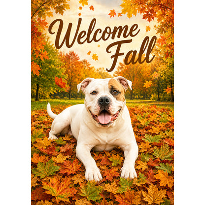 America Forever Welcome Fall Pitbull House Flag