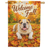 America Forever Welcome Fall English Bulldog Autumn Leaves House Flag